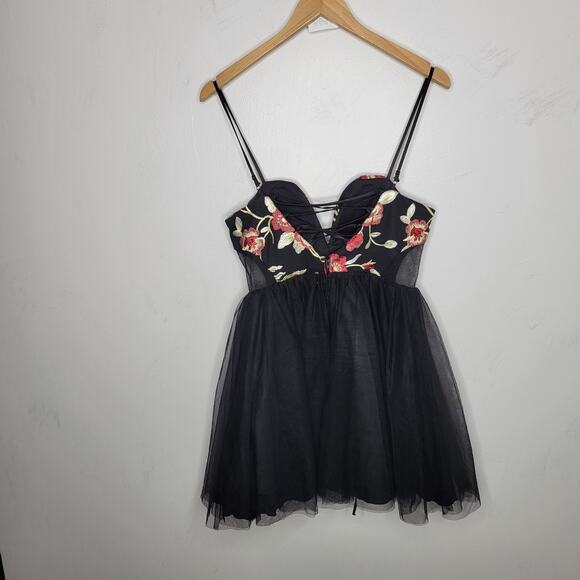 Mini Tulle Dress Balletcore Black Floral Layered Lace up Back 7 HoCo Formal - Picture 8 of 15